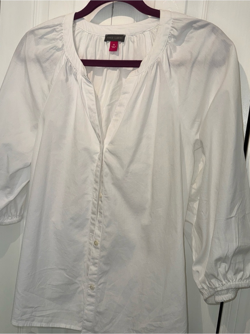 Vince Camuto White Button-Front Peasant Blouse